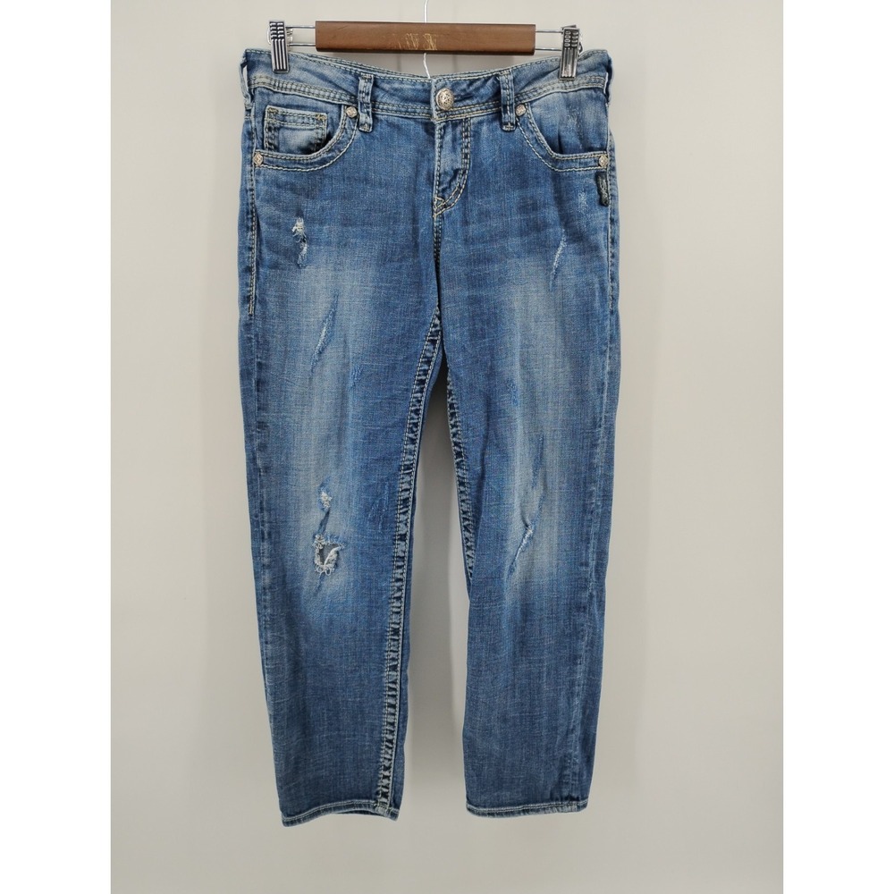 Silver Jeans Sam Factory Distressed Destructed Embroidered Women's Size 28x28